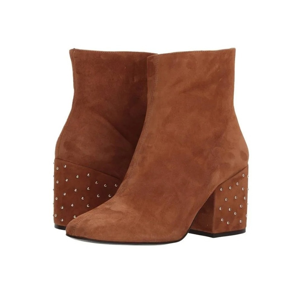 The Kooples AFCH1633 Caramel Suede Studded Block Heel Ankle Boots Size 37 NEW
